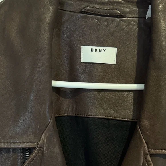 DKNY Dark Brown 100% Lamb Leather Biker Jacket